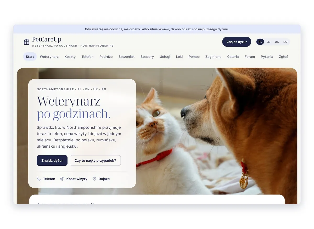 PetCareUp: Out-of-Hours Vet Finder